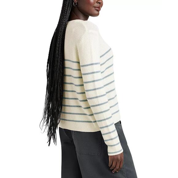 Splendid Women Ivory Striped Viscose/Wool Blend Spencer Crewneck Sweater Size XL - Picture 4 of 4